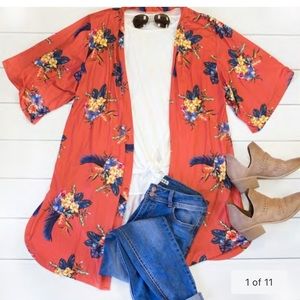 Tickled teal floral kimono